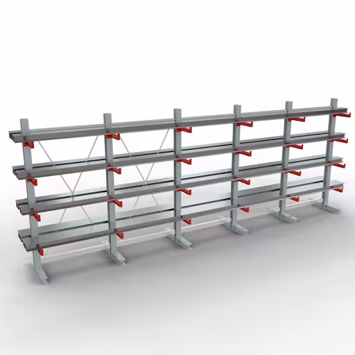 Produktbild Nr 10 des Artikels K 3000 Komplettregal, doppelseitig, 2500 x 6500 x 400 mm, RAL 7001 / RAL 3000, 5 Lagerebenen Abbildung Nr 10 des Artikels K 3000 Komplettregal, doppelseitig, 2500 x 6500 x 400 mm, RAL 7001 / RAL 3000, 5 Lagerebenen aus der Produktgruppe Kragarmregale von der Marke Schulte Lagertechnik