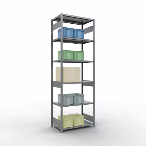Grundregal, Fachbodenregal Stecksystem MULTIplus250, 3000 x 1000 x 600 mm (HxBxT), 7 Fachböden, Längenriegel, verzinkt von Schulte Lagertechnik mit der Artikelnr. 12962-LR