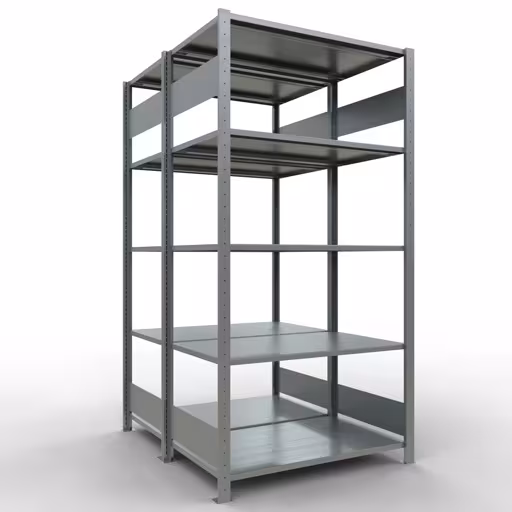 Abbildung Nr 15 des Artikels Grundregal, Doppelregal, Fachbodenregal Stecksystem MULTIplus150, 2000 x 1000 x (2x600) mm (HxBxT), 2x5 Fachböden, Längenriegel, verzinkt aus der Produktgruppe Fachbodenregale von der Marke Schulte Lagertechnik