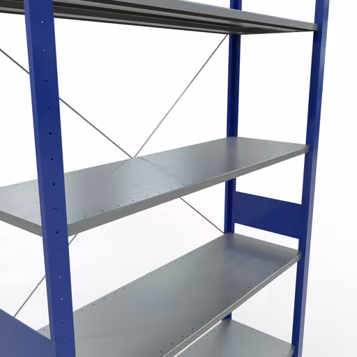 Produktbild Nr.7 des Artikels Grundregal, Fachbodenregal Stecksystem MULTIplus150, 3000 x 1300 x 400 mm (HxBxT), 7 Fachböden, Kreuzstrebe, RAL 5010 enzianblau/verzinkt aus der Produktreihe Stecksystem von der Marke Schulte Lagertechnik