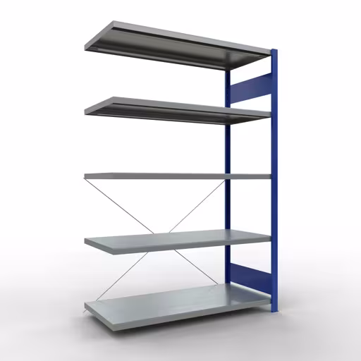 Abbildung Nr 13 des Artikels Anbauregal, Fachbodenregal Stecksystem MULTIplus250, 2000 x 1300 x 600 mm (HxBxT), 5 Fachböden, Kreuzstrebe, RAL 5010 enzianblau/verzinkt aus der Produktgruppe Stecksystem von der Marke Schulte Lagertechnik