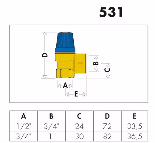 Membran-Sicherheitsventil 3/4 Zoll x 1 Zoll, 10 bar für Brauchwasser, Typ 531510 von der Marke Caleffi Caleffi Sicherheitsventil Trinkwasser 3/4"" 6-10bar Typ Druck: 10 bar aus der Kategorie Sicherheitsventil Trinkwasser mit der Artikelnr. 531510