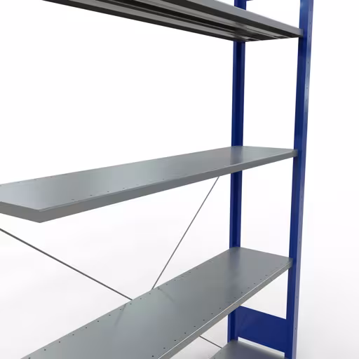 Produktbild Nr.15 des Artikels Anbauregal, Fachbodenregal Stecksystem MULTIplus150, 2000 x 1300 x 300 mm (HxBxT), 5 Fachböden, Kreuzstrebe, RAL 5010 enzianblau/verzinkt aus der Produktreihe Stecksystem von der Marke Schulte Lagertechnik