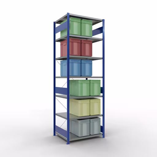 Abbildung Nr 14 des Artikels Grundregal, Fachbodenregal Stecksystem MULTIplus330, 3000 x 1000 x 800 mm (HxBxT), 7 Fachböden, Kreuzstrebe, RAL 5010 enzianblau/verzinkt aus der Produktgruppe Stecksystem von der Marke Schulte Lagertechnik