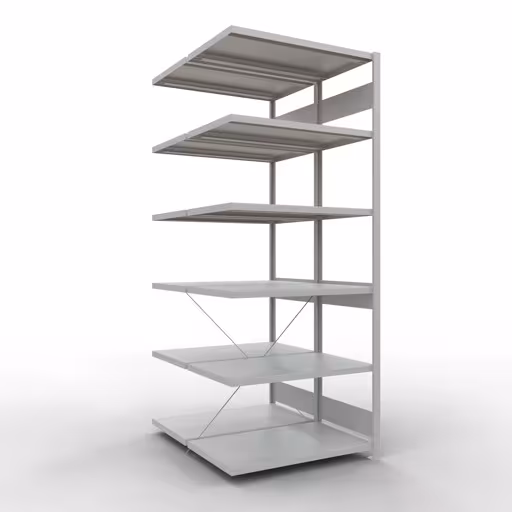 Anbauregal, Doppelregal, Fachbodenregal Stecksystem MULTIplus250, 2500 x 1000 x (2x600) mm (HxBxT), 2x6 Fachböden, Kreuzstrebe, RAL 7035 lichtgrau aus der Kategorie Doppelregale mit der Artikelnummer 32166-A