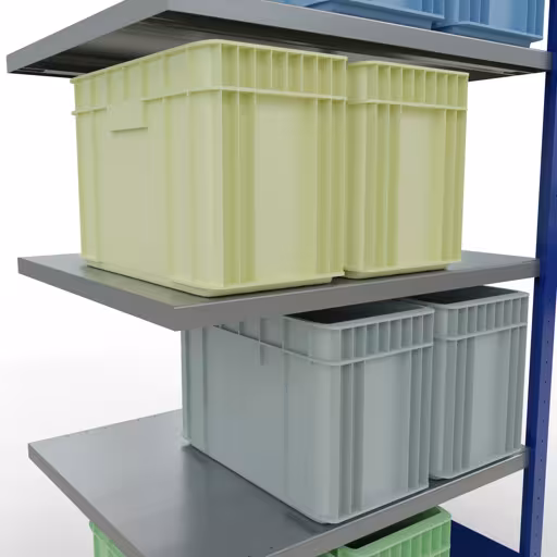 Abbildung Nr 13 des Artikels Anbauregal, Fachbodenregal Stecksystem MULTIplus250, 2000 x 1000 x 800 mm (HxBxT), 5 Fachböden, Längenriegel, RAL 5010 enzianblau/verzinkt aus der Produktgruppe Stecksystem von der Marke Schulte Lagertechnik
