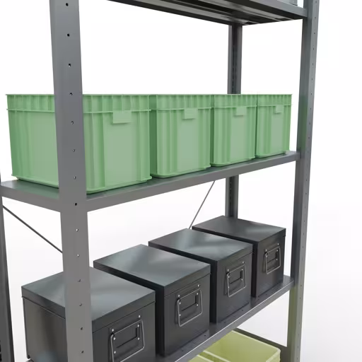 Abbildung Nr 7 des Artikels Grundregal, Fachbodenregal Stecksystem MULTIplus85, 2000 x 1000 x 300 mm (HxBxT), 5 Fachböden, Kreuzstrebe, verzinkt aus der Produktgruppe Stecksystem von der Marke Schulte Lagertechnik