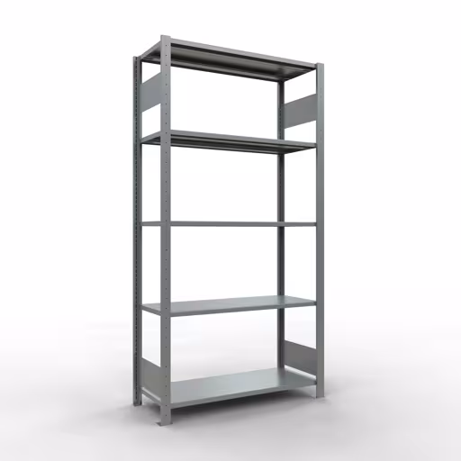 Grundregal, Fachbodenregal Stecksystem MULTIplus150, 2000 x 1000 x 400 mm (HxBxT), 5 Fachböden, Längenriegel, verzinkt aus der Kategorie Grundregal mit der Artikelnummer 12740-LR