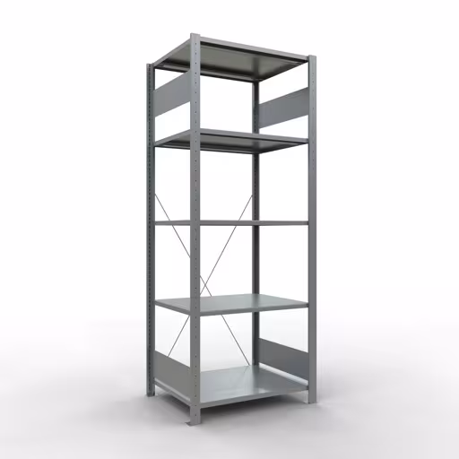 Grundregal, Fachbodenregal Stecksystem MULTIplus150, 2000 x 750 x 600 mm (HxBxT), 5 Fachböden, Kreuzstrebe, verzinkt aus der Kategorie Grundregal mit der Artikelnummer 12760-75