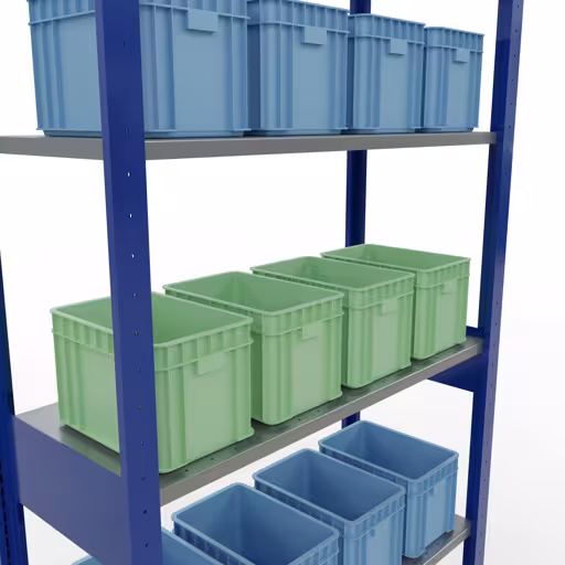 Grundregal, Fachbodenregal Stecksystem MULTIplus150, 2500 x 1000 x 400 mm (HxBxT), 6 Fachböden, Längenriegel, RAL 5010 enzianblau/verzinkt von Schulte Lagertechnik aus der Kategorie Stecksystem