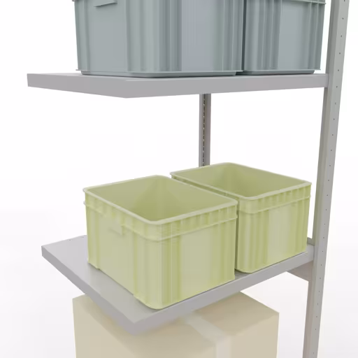 Abbildung Nr 10 des Artikels Anbauregal, Fachbodenregal Stecksystem MULTIplus250, 3000 x 750 x 600 mm (HxBxT), 7 Fachböden, Längenriegel, RAL 7035 lichtgrau aus der Produktgruppe Stecksystem von der Marke Schulte Lagertechnik