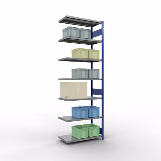 Abbildung Nr 15 des Artikels Anbauregal, Fachbodenregal Stecksystem MULTIplus330, 3000 x 1000 x 500 mm (HxBxT), 7 Fachböden, Längenriegel, RAL 5010 enzianblau/verzinkt aus der Produktgruppe Stecksystem von der Marke Schulte Lagertechnik