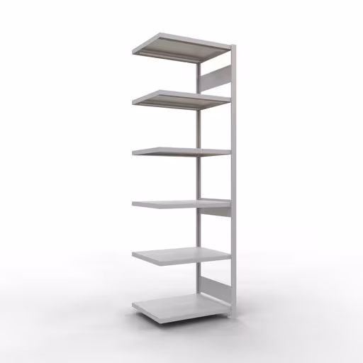 Anbauregal, Fachbodenregal Stecksystem MULTIplus250, 2500 x 750 x 600 mm (HxBxT), 6 Fachböden, Längenriegel, RAL 7035 lichtgrau aus der Kategorie Anbauregal mit der Artikelnummer 32866-75-LR