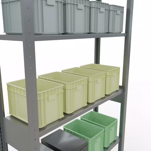 Grundregal, Fachbodenregal Stecksystem MULTIplus150, 2500 x 1000 x 300 mm (HxBxT), 6 Fachböden, Längenriegel, verzinkt mit der GTIN 4004514279552 Grundregal, Fachbodenregal Stecksystem MULTIplus150, 2500 x 1000 x 300 mm (HxBxT), 6 Fachböden, Längenriegel, verzinkt von Schulte Lagertechnik mit der Artikelnr. 12731-LR