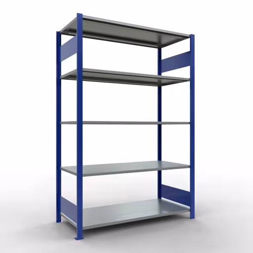 Grundregal, Fachbodenregal Stecksystem MULTIplus150, 2000 x 1300 x 600 mm (HxBxT), 5 Fachböden, Längenriegel, RAL 5010 enzianblau/verzinkt von der Marke Schulte Lagertechnik aus der Produktreihe Stecksystem