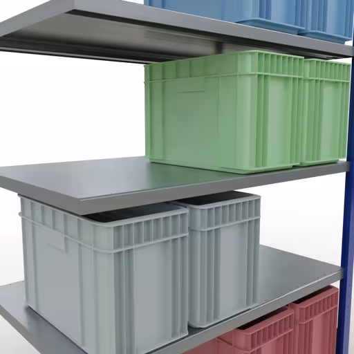 Abbildung Nr 14 des Artikels Anbauregal, Fachbodenregal Stecksystem MULTIplus250, 2000 x 1300 x 800 mm (HxBxT), 5 Fachböden, Längenriegel, RAL 5010 enzianblau/verzinkt aus der Produktgruppe Stecksystem von der Marke Schulte Lagertechnik