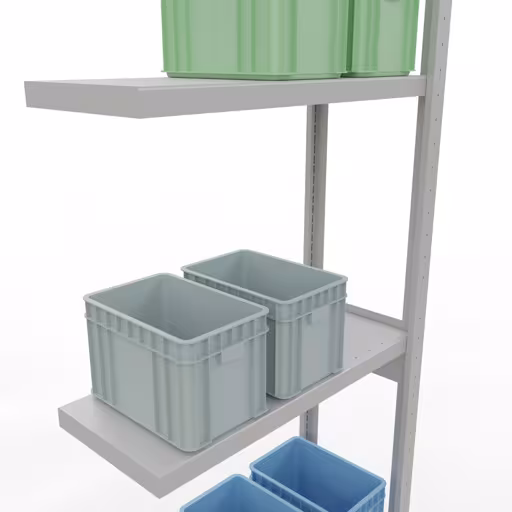 Abbildung Nr 15 des Artikels Anbauregal, Fachbodenregal Stecksystem MULTIplus250, 3000 x 750 x 300 mm (HxBxT), 7 Fachböden, Längenriegel, RAL 7035 lichtgrau aus der Produktgruppe Stecksystem von der Marke Schulte Lagertechnik