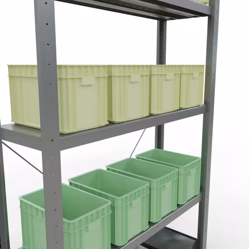 Andere Ansicht des Artikels Grundregal, Fachbodenregal Stecksystem MULTIplus250, 2000 x 1000 x 300 mm (HxBxT), 5 Fachböden, Kreuzstrebe, verzinkt aus der Kategorie Stecksystem