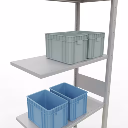 Produktbild Nr.7 des Artikels Anbauregal, Fachbodenregal Stecksystem MULTIplus150, 3000 x 750 x 400 mm (HxBxT), 7 Fachböden, Längenriegel, RAL 7035 lichtgrau aus der Produktreihe Stecksystem von der Marke Schulte Lagertechnik
