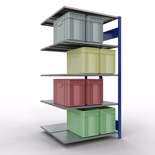 Produktbild Nr.15 des Artikels Anbauregal, Doppelregal, Fachbodenregal Stecksystem MULTIplus150, 2000 x 1000 x (2x500) mm (HxBxT), 2x5 Fachböden, Längenriegel, RAL 5010 enzianblau aus der Produktreihe Fachbodenregale von der Marke Schulte Lagertechnik