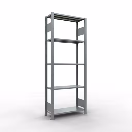 Grundregal, Fachbodenregal Stecksystem MULTIplus150, 2000 x 750 x 300 mm (HxBxT), 5 Fachböden, Längenriegel, verzinkt aus der Kategorie Grundregal mit der Artikelnummer 12730-75-LR