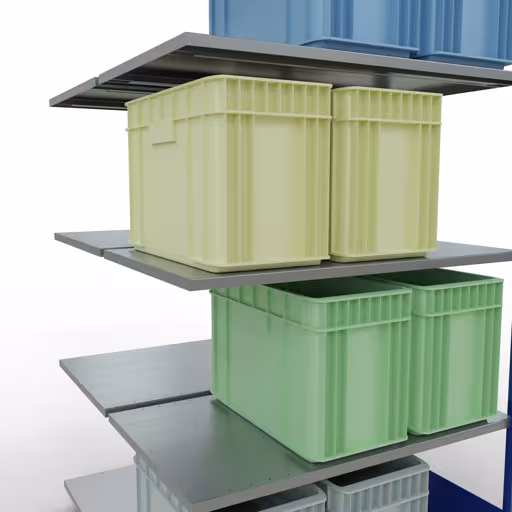 Produktbild Nr.8 des Artikels Anbauregal, Doppelregal, Fachbodenregal Stecksystem MULTIplus150, 2000 x 1000 x (2x600) mm (HxBxT), 2x5 Fachböden, Längenriegel, RAL 5010 enzianblau aus der Produktreihe Fachbodenregale von der Marke Schulte Lagertechnik