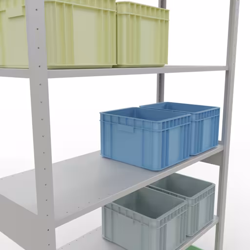 Produktbild Nr.7 des Artikels Grundregal, Fachbodenregal Stecksystem MULTIplus150, 2500 x 1300 x 500 mm (HxBxT), 6 Fachböden, Längenriegel, RAL 7035 lichtgrau aus der Produktreihe Stecksystem von der Marke Schulte Lagertechnik