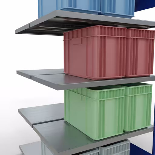 Produktbild Nr.16 des Artikels Anbauregal, Doppelregal, Fachbodenregal Stecksystem MULTIplus250, 2000 x 1000 x (2x600) mm (HxBxT), 2x5 Fachböden, Längenriegel, RAL 5010 enzianblau aus der Produktreihe Fachbodenregale von der Marke Schulte Lagertechnik