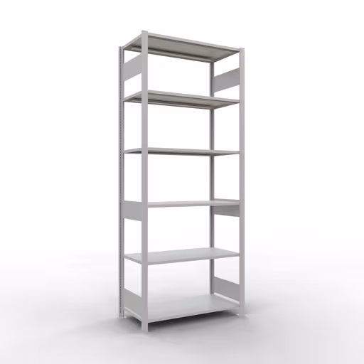 Grundregal, Fachbodenregal Stecksystem MULTIplus85, 2500 x 1000 x 500 mm (HxBxT), 6 Fachböden, Längenriegel, RAL 7035 lichtgrau aus der Kategorie Grundregal mit der Artikelnummer 33051-LR