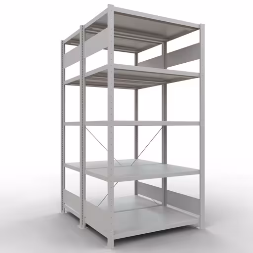 Grundregal, Doppelregal, Fachbodenregal Stecksystem MULTIplus250, 2000 x 1000 x (2x600) mm (HxBxT), 2x5 Fachböden, Kreuzstrebe, RAL 7035 lichtgrau aus der Kategorie Doppelregale mit der Artikelnummer 32160-G