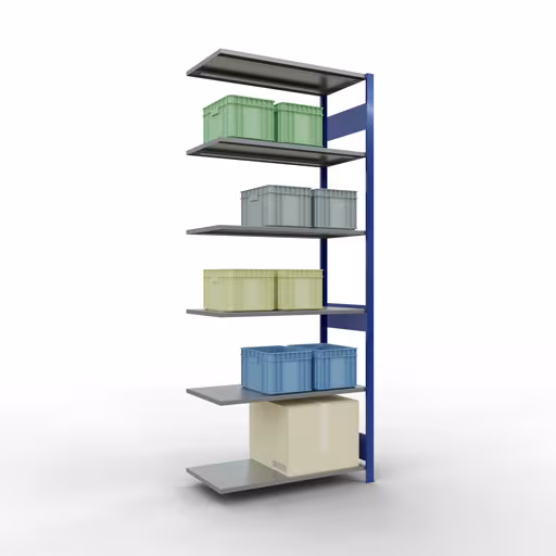 Anbauregal, Fachbodenregal Stecksystem MULTIplus85, 2500 x 1000 x 500 mm (HxBxT), 6 Fachböden, Längenriegel, RAL 5010 enzianblau von der Marke Schulte Lagertechnik aus der Produktreihe Stecksystem