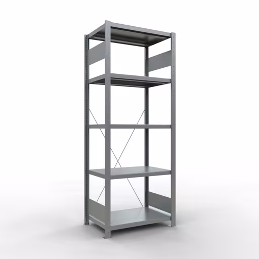 Grundregal, Fachbodenregal Stecksystem MULTIplus250, 2000 x 750 x 500 mm (HxBxT), 5 Fachböden, Kreuzstrebe, verzinkt aus der Kategorie Grundregal mit der Artikelnummer 12950-75