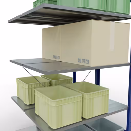 Anbauregal, Doppelregal, Fachbodenregal Stecksystem MULTIplus150, 2000 x 1000 x (2x500) mm (HxBxT), 2x5 Fachböden, Kreuzstrebe, RAL 5010 enzianblau von der Marke Schulte Lagertechnik aus der Produktreihe Fachbodenregale