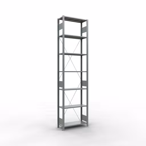 Grundregal, Fachbodenregal Stecksystem MULTIplus150, 3000 x 750 x 300 mm (HxBxT), 7 Fachböden, Kreuzstrebe, verzinkt aus der Kategorie Grundregal mit der Artikelnummer 12732-75