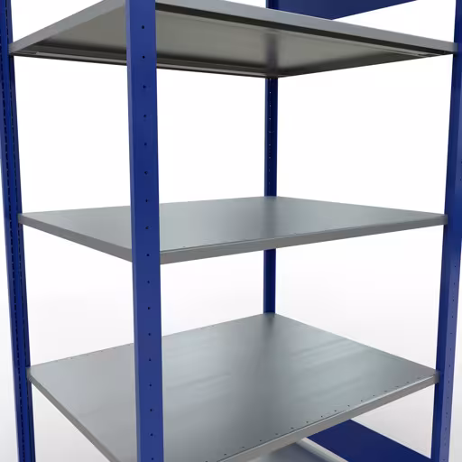 Zusatzbild des Artikels Grundregal, Fachbodenregal Stecksystem MULTIplus150, 2000 x 1000 x 800 mm (HxBxT), 5 Fachböden, Längenriegel, RAL 5010 enzianblau/verzinkt aus Grundregal