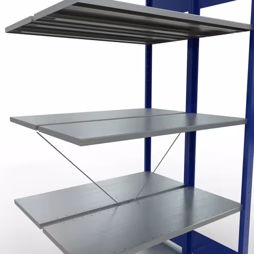 Produktbild Nr.14 des Artikels Anbauregal, Doppelregal, Fachbodenregal Stecksystem MULTIplus150, 2000 x 1000 x (2x400) mm (HxBxT), 2x5 Fachböden, Kreuzstrebe, RAL 5010 enzianblau aus der Produktreihe Fachbodenregale von der Marke Schulte Lagertechnik