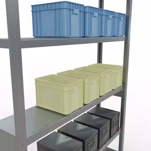 Abbildung Nr 13 des Artikels Grundregal, Fachbodenregal Stecksystem MULTIplus250, 2500 x 1300 x 300 mm (HxBxT), 6 Fachböden, Längenriegel, verzinkt aus der Produktgruppe Stecksystem von der Marke Schulte Lagertechnik