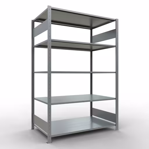 Grundregal, Fachbodenregal Stecksystem MULTIplus150, 2000 x 1300 x 800 mm (HxBxT), 5 Fachböden, Längenriegel, verzinkt aus der Kategorie Grundregal mit der Artikelnummer 12780-130-LR