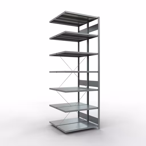 Anbauregal, Doppelregal, Fachbodenregal Stecksystem MULTIplus250, 3000 x 1000 x (2x500) mm (HxBxT), 2x7 Fachböden, Kreuzstrebe, verzinkt aus der Kategorie Doppelregale mit der Artikelnummer 14257-A