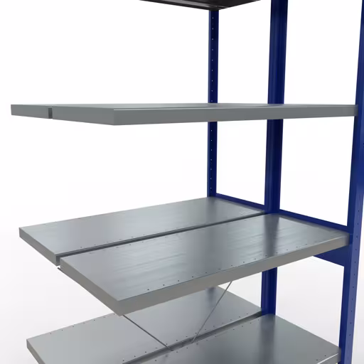 Anbauregal, Doppelregal, Fachbodenregal Stecksystem MULTIplus250, 2500 x 1000 x (2x400) mm (HxBxT), 2x6 Fachböden, Kreuzstrebe, RAL 5010 enzianblau von der Marke Schulte Lagertechnik aus der Produktreihe Fachbodenregale