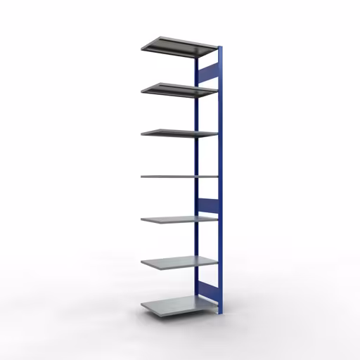 Anbauregal, Fachbodenregal Stecksystem MULTIplus150, 3000 x 750 x 500 mm (HxBxT), 7 Fachböden, Längenriegel, RAL 5010 enzianblau/verzinkt/verzinkt aus der Kategorie Anbauregal mit der Artikelnummer 12757-75-LR-B