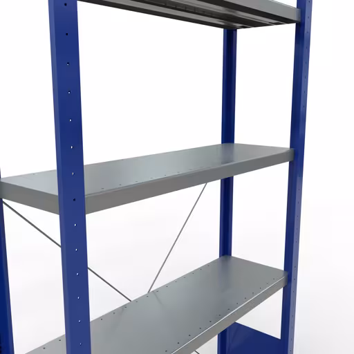 Abbildung Nr 12 des Artikels Grundregal, Fachbodenregal Stecksystem MULTIplus330, 2000 x 1000 x 300 mm (HxBxT), 5 Fachböden, Kreuzstrebe, RAL 5010 enzianblau/verzinkt aus der Produktgruppe Stecksystem von der Marke Schulte Lagertechnik