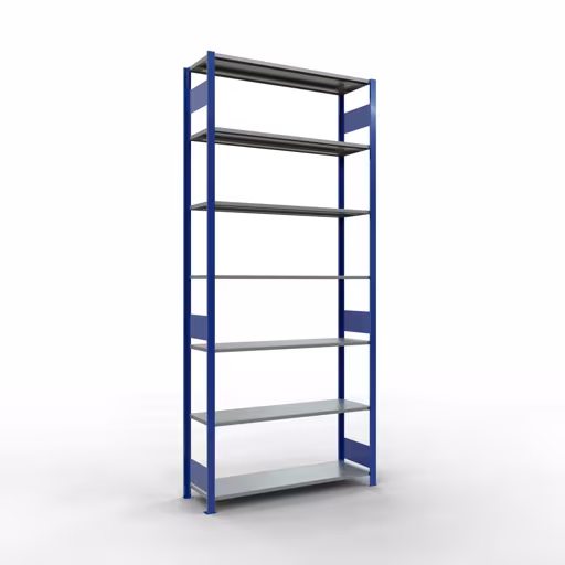Grundregal, Fachbodenregal Stecksystem MULTIplus150, 3000 x 1300 x 400 mm (HxBxT), 7 Fachböden, Längenriegel, RAL 5010 enzianblau/verzinkt aus der Kategorie Grundregal mit der Artikelnummer 12742-130-LR-B