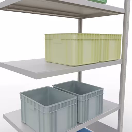 Abbildung Nr 14 des Artikels Anbauregal, Fachbodenregal Stecksystem MULTIplus250, 2000 x 1000 x 600 mm (HxBxT), 5 Fachböden, Längenriegel, RAL 7035 lichtgrau aus der Produktgruppe Stecksystem von der Marke Schulte Lagertechnik