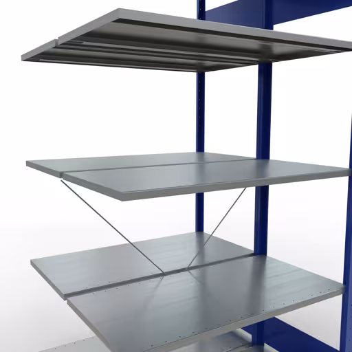 Produktbild Nr.12 des Artikels Anbauregal, Doppelregal, Fachbodenregal Stecksystem MULTIplus150, 2000 x 1000 x (2x500) mm (HxBxT), 2x5 Fachböden, Kreuzstrebe, RAL 5010 enzianblau aus der Produktreihe Fachbodenregale von der Marke Schulte Lagertechnik