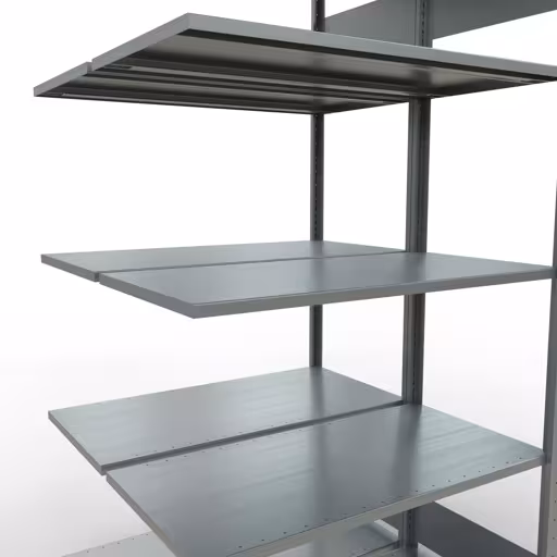 Anbauregal, Doppelregal, Fachbodenregal Stecksystem MULTIplus150, 2000 x 1000 x (2x500) mm (HxBxT), 2x5 Fachböden, Längenriegel, verzinkt von Schulte Lagertechnik mit der Artikelnr. 17855