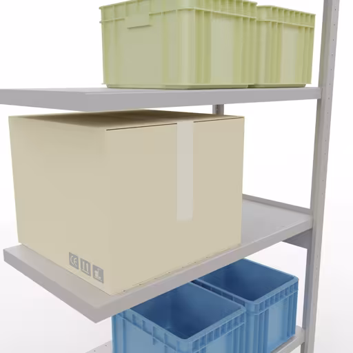 Abbildung Nr 12 des Artikels Anbauregal, Fachbodenregal Stecksystem MULTIplus330, 2500 x 1000 x 500 mm (HxBxT), 6 Fachböden, Längenriegel, RAL 7035 lichtgrau aus der Produktgruppe Stecksystem von der Marke Schulte Lagertechnik