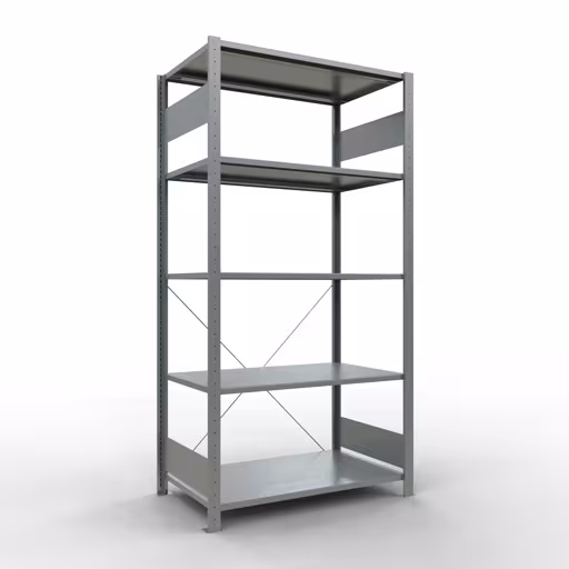 Grundregal, Fachbodenregal Stecksystem MULTIplus150, 2000 x 1000 x 600 mm (HxBxT), 5 Fachböden, Kreuzstrebe, verzinkt - Expressline aus der Kategorie Grundregal mit der Artikelnummer 12760-K