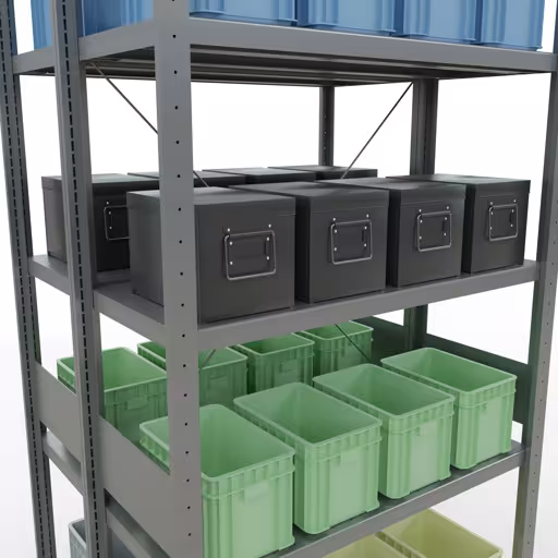 Produktbild Nr.12 des Artikels Grundregal, Doppelregal, Fachbodenregal Stecksystem MULTIplus250, 3000 x 1000 x (2x400) mm (HxBxT), 2x7 Fachböden, Kreuzstrebe, verzinkt aus der Produktreihe Fachbodenregale von der Marke Schulte Lagertechnik