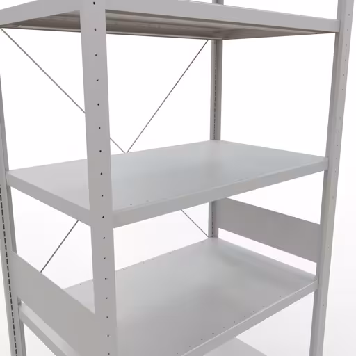 Abbildung Nr 14 des Artikels Grundregal, Fachbodenregal Stecksystem MULTIplus330, 3000 x 1000 x 600 mm (HxBxT), 7 Fachböden, Kreuzstrebe, RAL 7035 lichtgrau aus der Produktgruppe Stecksystem von der Marke Schulte Lagertechnik